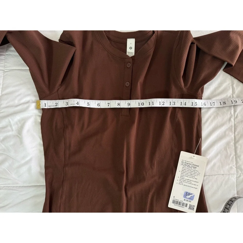 New Lululemon All Aligned Ribbed LS Henley Dress Size 8 LAVA CAKE BROWN NWT $128 - Picture 6 of 10